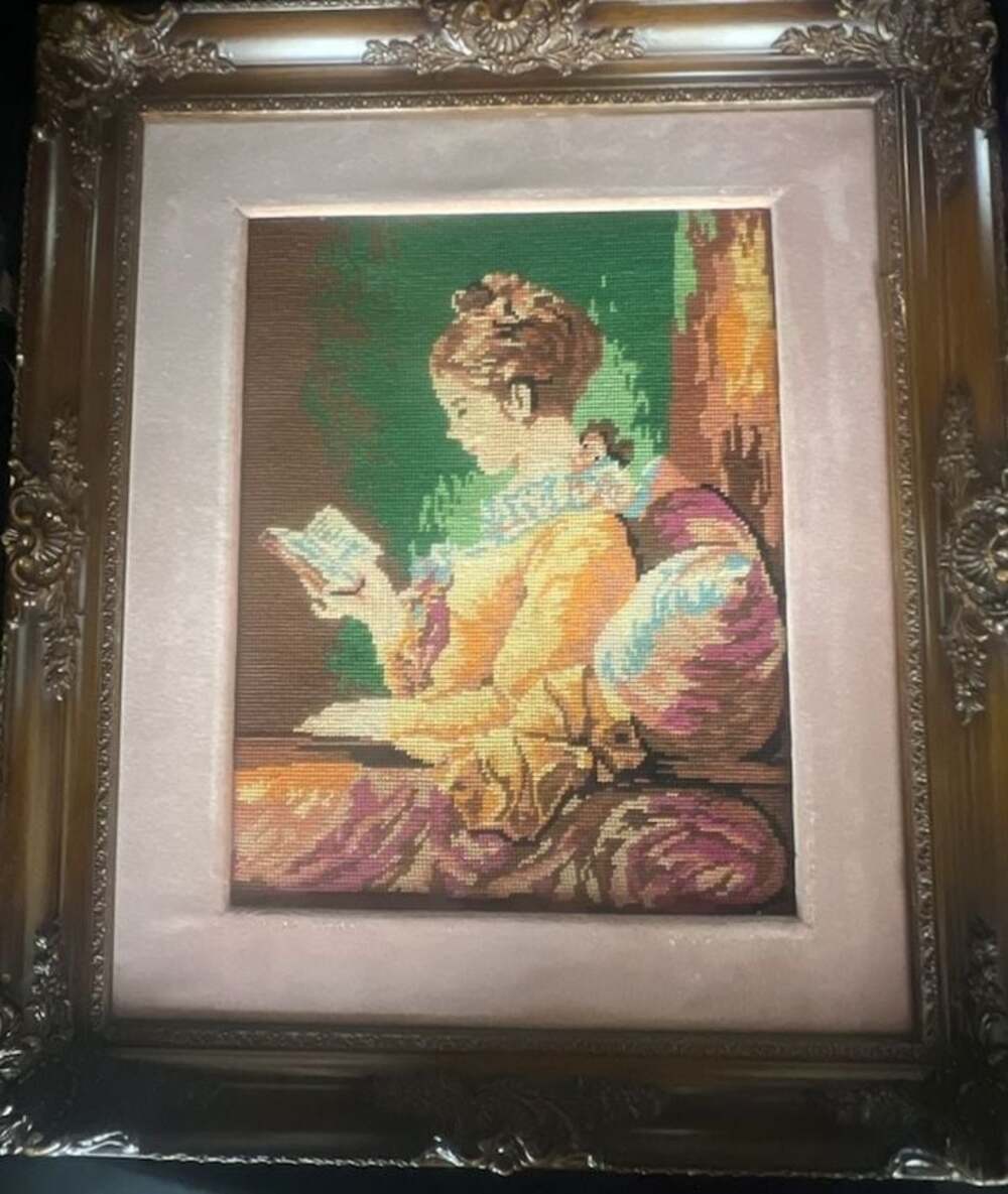 embroidery painting of young girl reading (Alexandre –Evariste Fragonard)